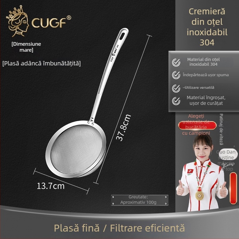 Lingură din oțel inoxidabil 304 pentru îndepărtarea spumei, cu sită de filtrare și separator de ulei