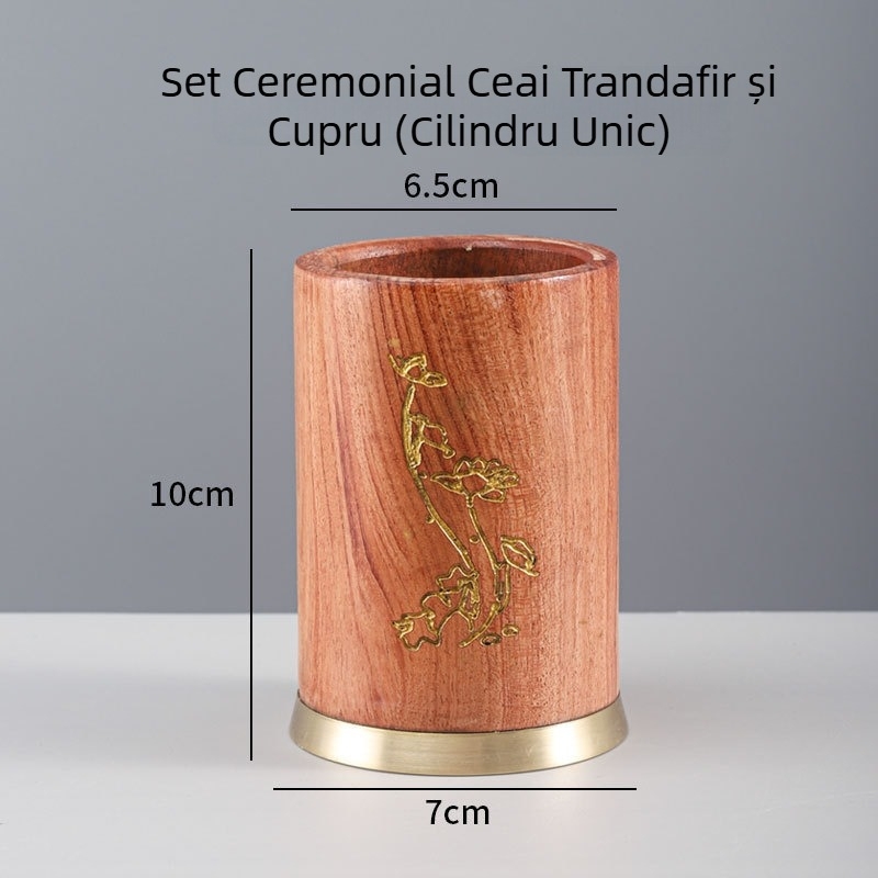 Set cu șase unelte de ceai pentru ceremonia Kung Fu — ceașcă din lemn, furculiță de ceai, cuțit de ceai, clips de ceai, linguriță de ceai și stilou de întreținere a ceaiului