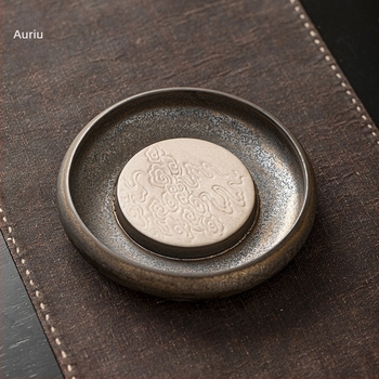 Set ceramic pentru ceremonia ceaiului în stil Zen, inspirat de wabi-sabi: suport pentru ceainic, tavă de servire ceai, recipient pentru depozitarea apei și plăcuță pentru infuzare uscată