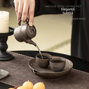 Set ceramic pentru ceremonia ceaiului în stil Zen, inspirat de wabi-sabi: suport pentru ceainic, tavă de servire ceai, recipient pentru depozitarea apei și plăcuță pentru infuzare uscată