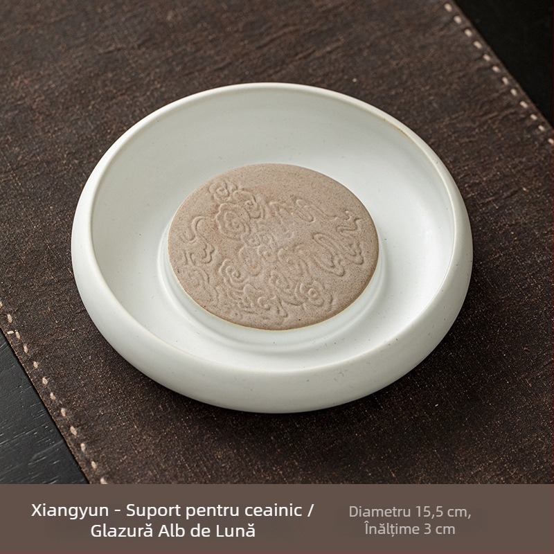 Set ceramic pentru ceremonia ceaiului în stil Zen, inspirat de wabi-sabi: suport pentru ceainic, tavă de servire ceai, recipient pentru depozitarea apei și plăcuță pentru infuzare uscată