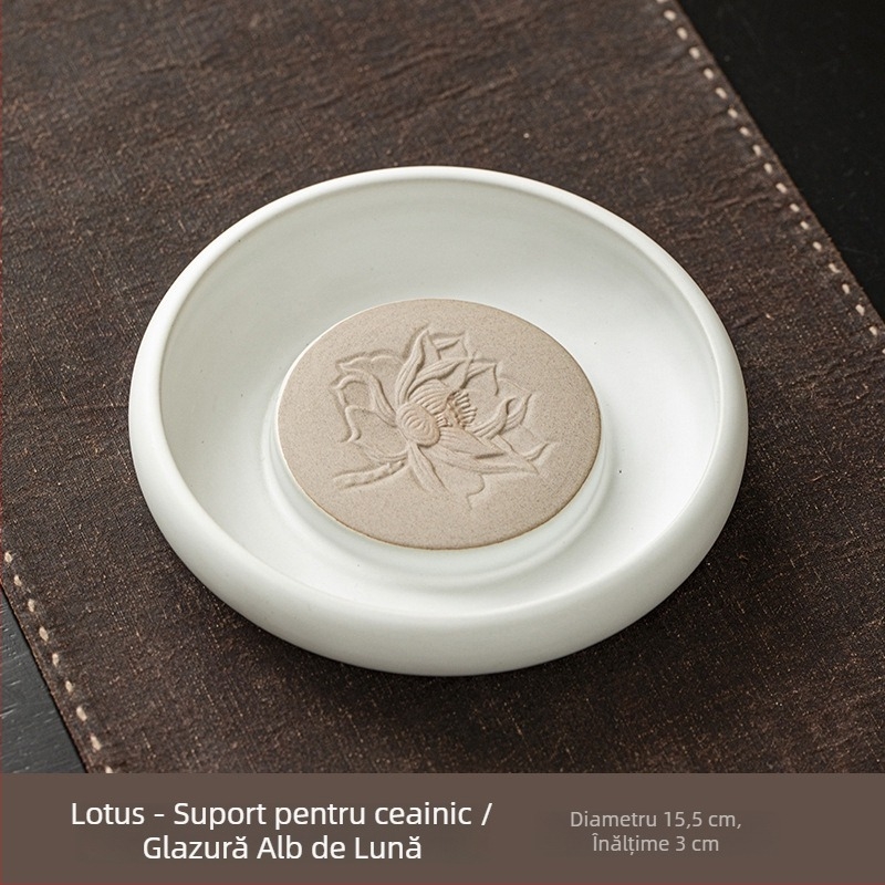 Set ceramic pentru ceremonia ceaiului în stil Zen, inspirat de wabi-sabi: suport pentru ceainic, tavă de servire ceai, recipient pentru depozitarea apei și plăcuță pentru infuzare uscată