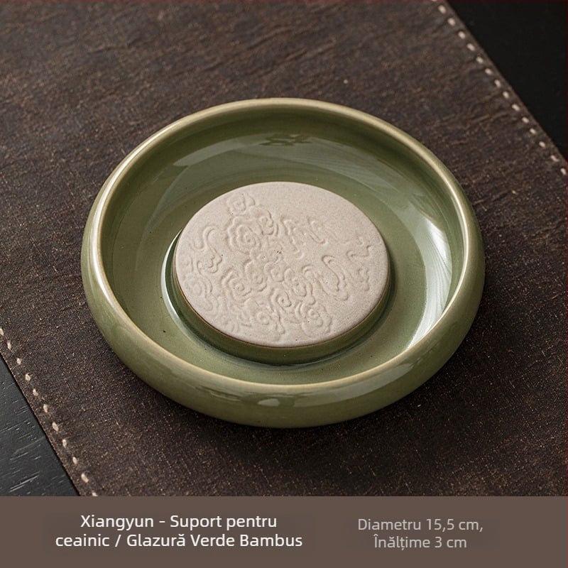 Set ceramic pentru ceremonia ceaiului în stil Zen, inspirat de wabi-sabi: suport pentru ceainic, tavă de servire ceai, recipient pentru depozitarea apei și plăcuță pentru infuzare uscată
