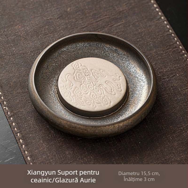 Set ceramic pentru ceremonia ceaiului în stil Zen, inspirat de wabi-sabi: suport pentru ceainic, tavă de servire ceai, recipient pentru depozitarea apei și plăcuță pentru infuzare uscată