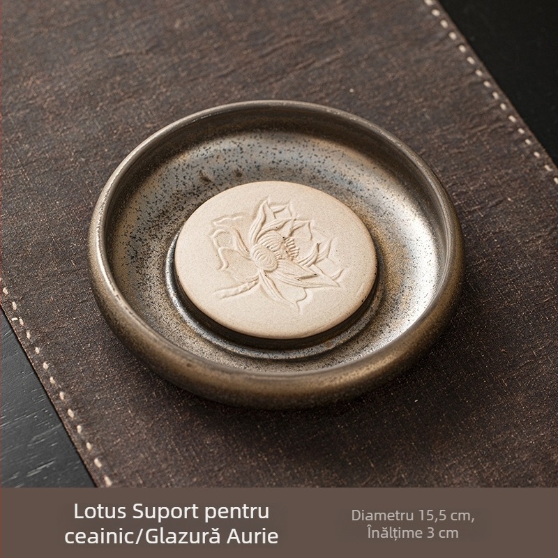 Set ceramic pentru ceremonia ceaiului în stil Zen, inspirat de wabi-sabi: suport pentru ceainic, tavă de servire ceai, recipient pentru depozitarea apei și plăcuță pentru infuzare uscată