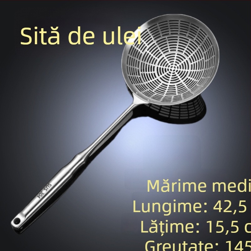 Lingură-colander din oțel inoxidabil 304, mâner îngroșat, pentru uz casnic, filtrare în oală și strecurare de tăiței