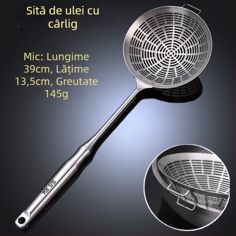 Lingură-colander din oțel inoxidabil 304, mâner îngroșat, pentru uz casnic, filtrare în oală și strecurare de tăiței