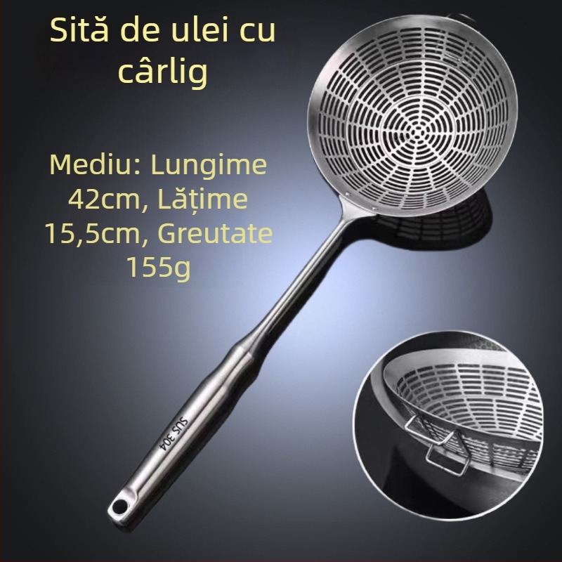 Lingură-colander din oțel inoxidabil 304, mâner îngroșat, pentru uz casnic, filtrare în oală și strecurare de tăiței