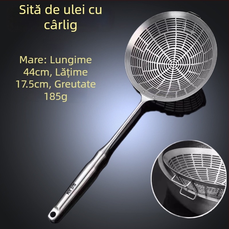 Lingură-colander din oțel inoxidabil 304, mâner îngroșat, pentru uz casnic, filtrare în oală și strecurare de tăiței