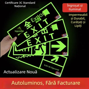 Semn de ieșire de urgență 3C auto-iluminat, cu lumină fluorescentă de noapte, autocolant de perete pentru evacuare