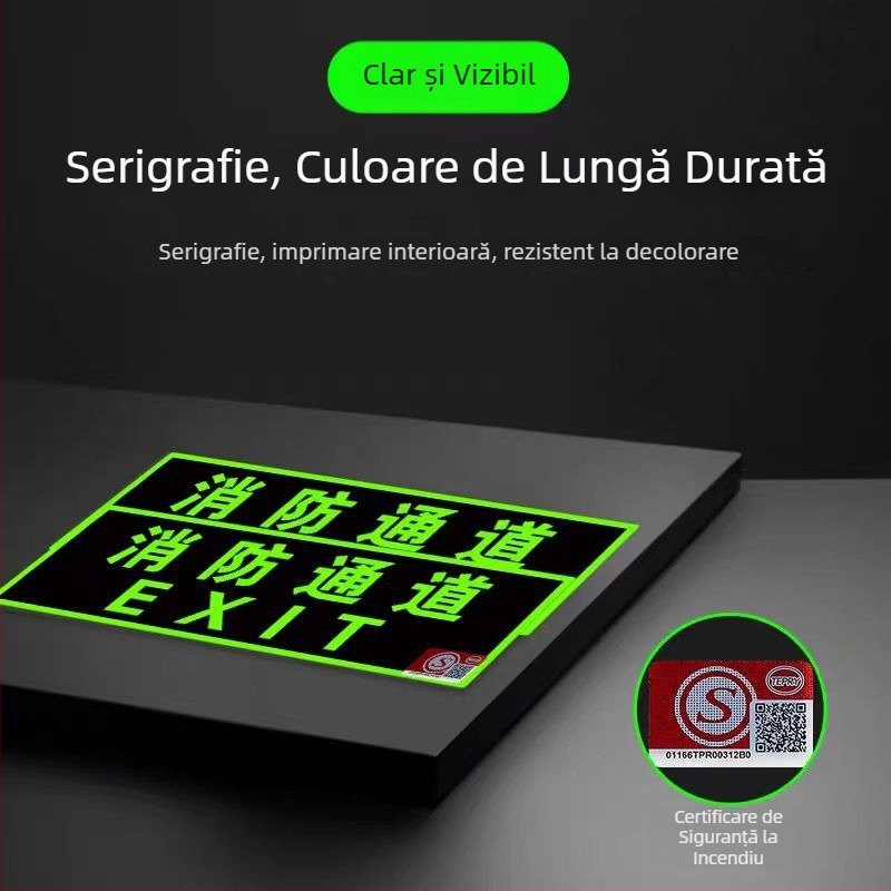 Semn de ieșire de urgență 3C auto-iluminat, cu lumină fluorescentă de noapte, autocolant de perete pentru evacuare