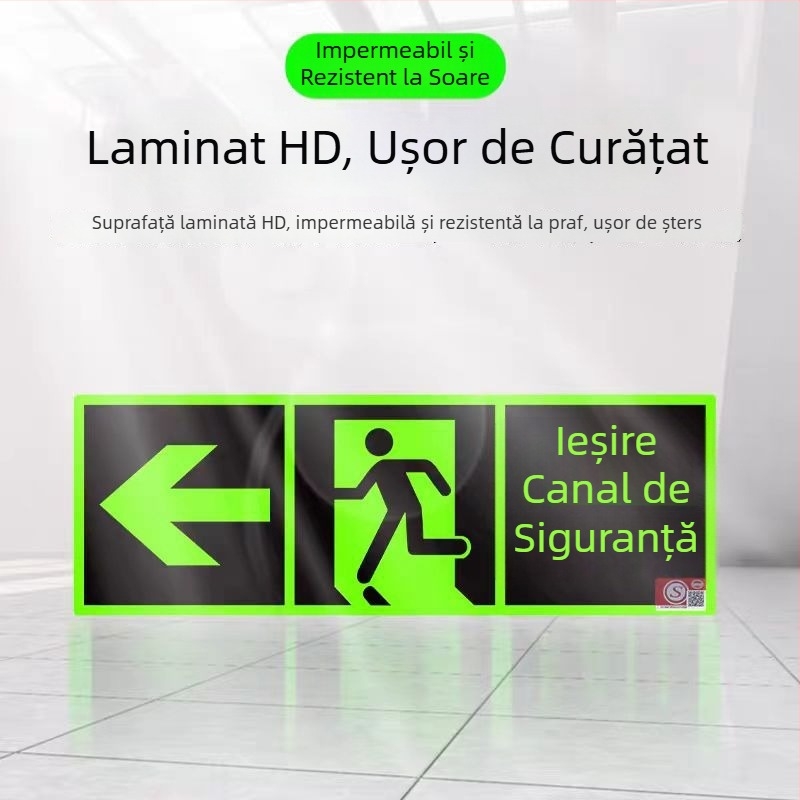 Semn de ieșire de urgență 3C auto-iluminat, cu lumină fluorescentă de noapte, autocolant de perete pentru evacuare