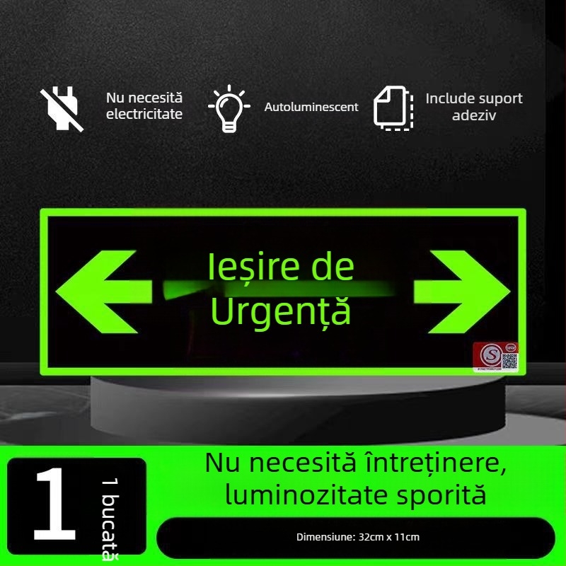 Semn de ieșire de urgență 3C auto-iluminat, cu lumină fluorescentă de noapte, autocolant de perete pentru evacuare
