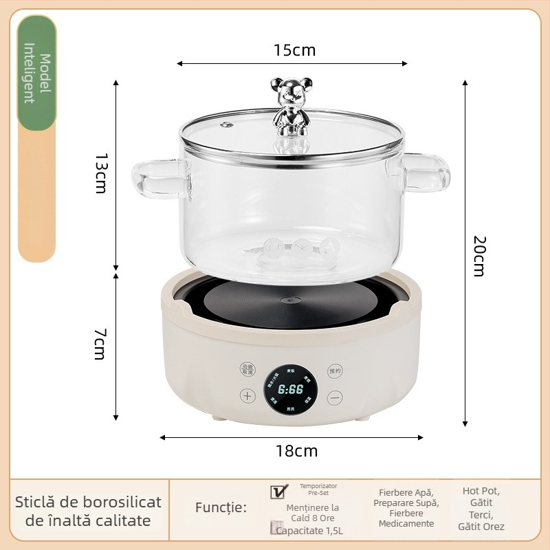 Ceainic din sticlă pentru ceaiuri sănătoase, cu funcție de rezervare, capacitate 1,2–1,5 L, control prin microcomputer, 700 W, 220 V