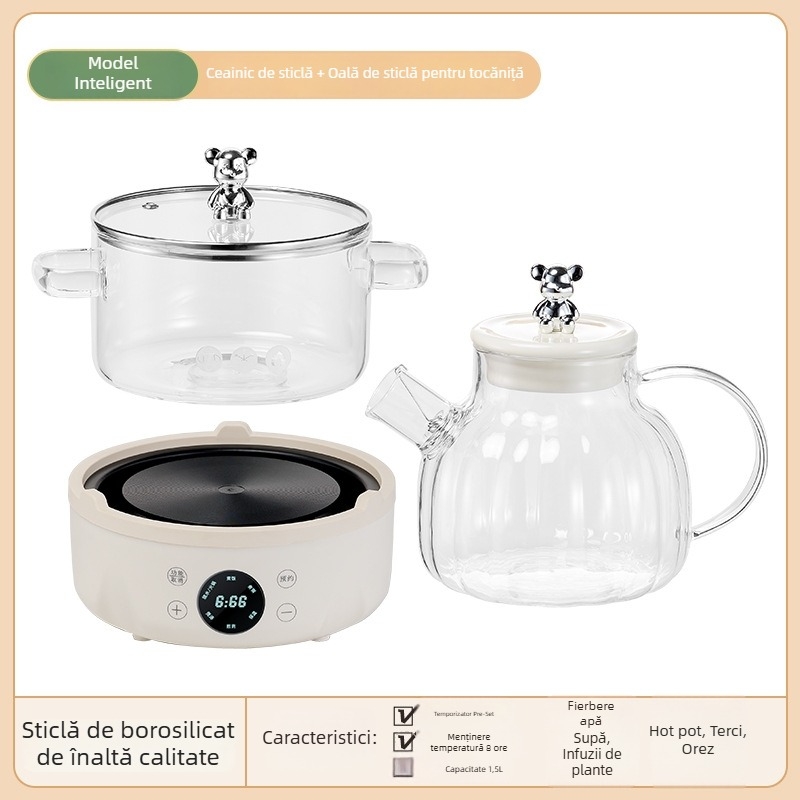 Ceainic din sticlă pentru ceaiuri sănătoase, cu funcție de rezervare, capacitate 1,2–1,5 L, control prin microcomputer, 700 W, 220 V