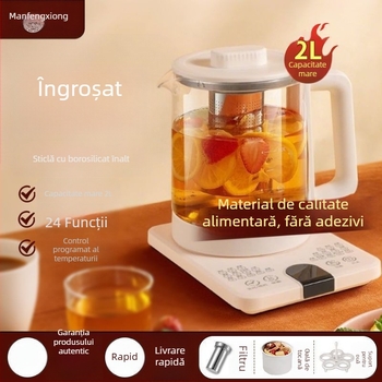 Ceainic din sticlă pentru casă și birou, ceainic multifuncțional complet automat pentru ceaiuri de fructe și de flori, păstrează cald