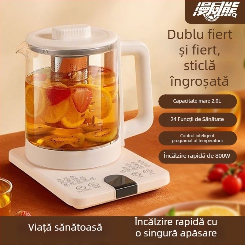 Ceainic din sticlă pentru casă și birou, ceainic multifuncțional complet automat pentru ceaiuri de fructe și de flori, păstrează cald