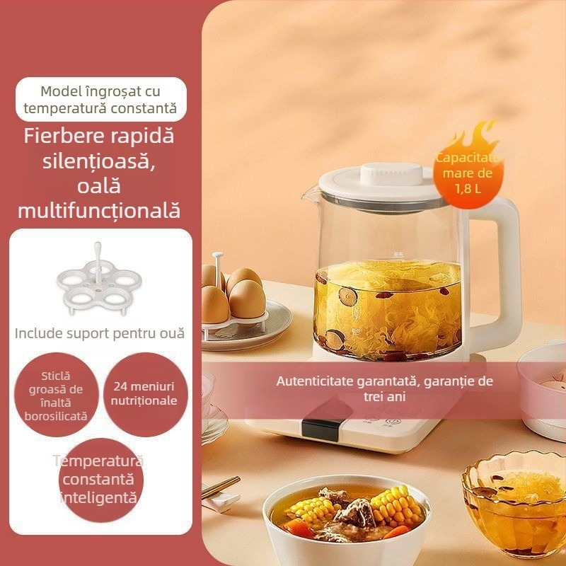 Ceainic din sticlă pentru casă și birou, ceainic multifuncțional complet automat pentru ceaiuri de fructe și de flori, păstrează cald