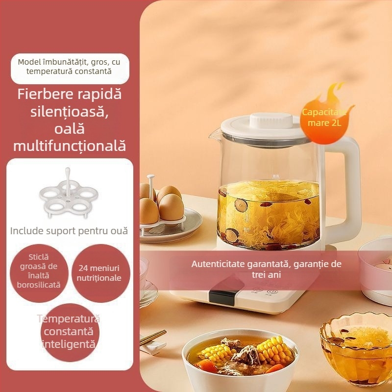 Ceainic din sticlă pentru casă și birou, ceainic multifuncțional complet automat pentru ceaiuri de fructe și de flori, păstrează cald