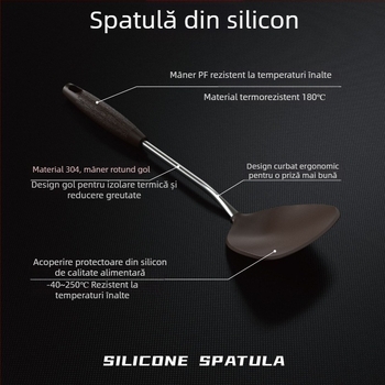 Set spatule din silicon alimentar cu spatulă din oțel inoxidabil – rezistente la temperaturi înalte pentru bucătărie