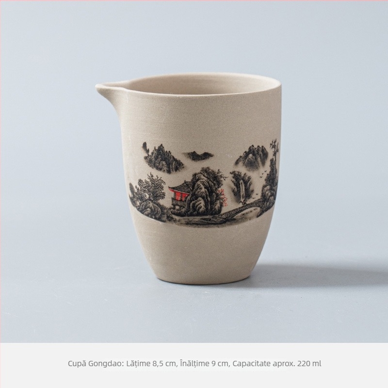 Set ceramic de ceai cu ceașcă pentru turnare uniformă, separator pentru ceai, tavă pentru ceai și strecurător – accesorii pentru ceai pentru casă, sufragerie sau birou