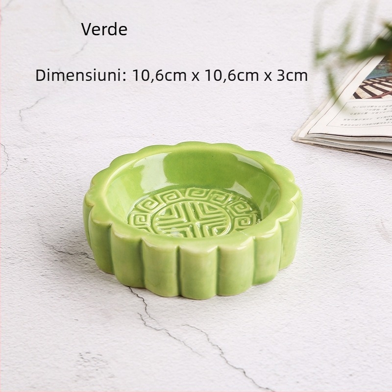 Farfurie ceramică rotundă în stil chinezesc pentru mooncake, sosuri, fructe uscate și bomboane