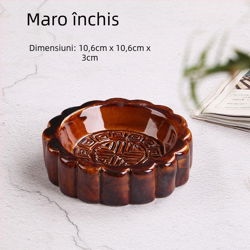 Farfurie ceramică rotundă în stil chinezesc pentru mooncake, sosuri, fructe uscate și bomboane