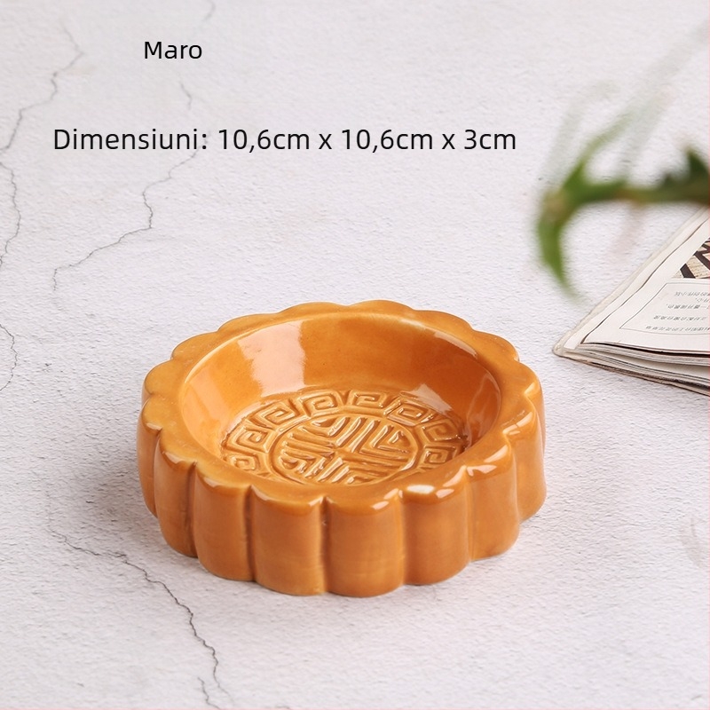 Farfurie ceramică rotundă în stil chinezesc pentru mooncake, sosuri, fructe uscate și bomboane