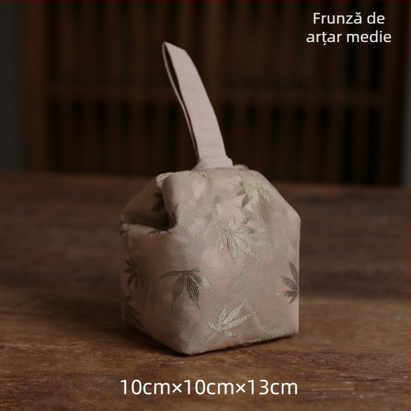 Sac gros din brocart de mătase, lucrat manual, pentru ceainic și ceașcă, stil minimalist chinezesc, husă de transport din material textil pentru setul de ceai în călătorie