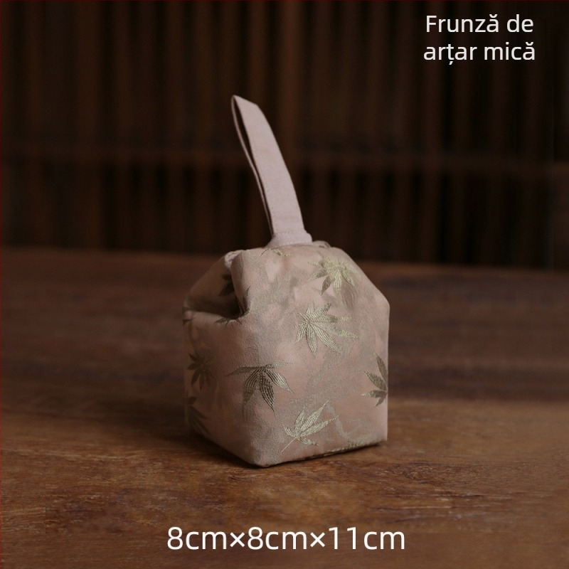Sac gros din brocart de mătase, lucrat manual, pentru ceainic și ceașcă, stil minimalist chinezesc, husă de transport din material textil pentru setul de ceai în călătorie