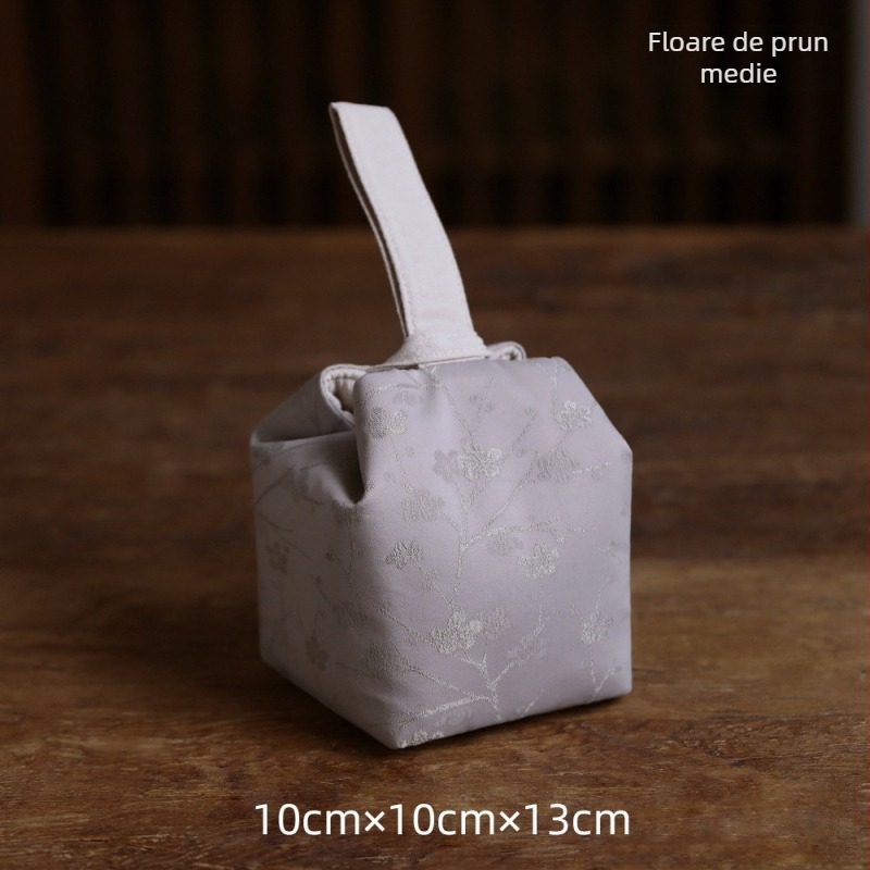 Sac gros din brocart de mătase, lucrat manual, pentru ceainic și ceașcă, stil minimalist chinezesc, husă de transport din material textil pentru setul de ceai în călătorie