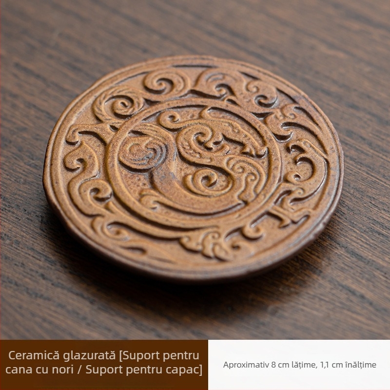 Suport ceramic pentru ceainic cu motiv dragon, tavă de ceai glazurată – accesorii vintage pentru ceremonia ceaiului