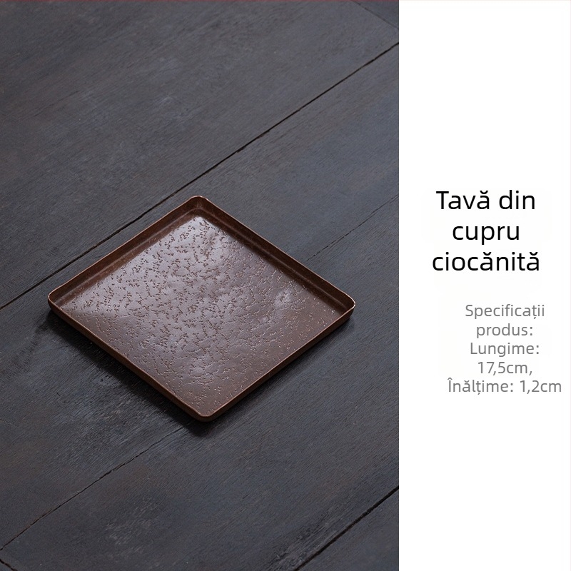 Suport de ceainic din cupru ciocănit, tavă de ceai, suport pentru ceainic, covoraș pentru infuzie uscată, masă de ceai Kung Fu, farfurie japoneză retro pentru gustări
