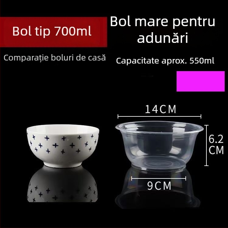 Castroane de plastic de unică folosință pentru livrări, rotunde, 360–1000 ml, cutie cu 300 bucăți