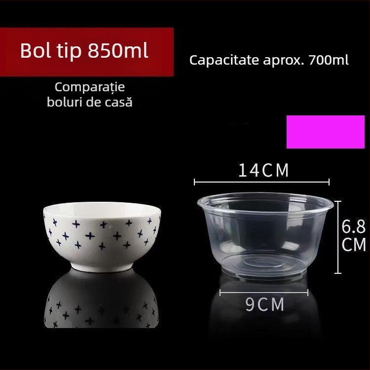 Castroane de plastic de unică folosință pentru livrări, rotunde, 360–1000 ml, cutie cu 300 bucăți