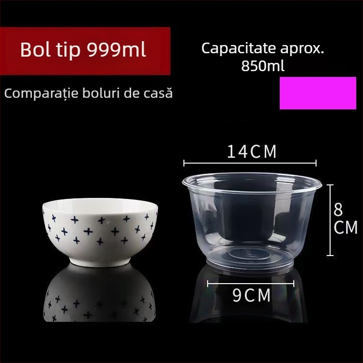 Castroane de plastic de unică folosință pentru livrări, rotunde, 360–1000 ml, cutie cu 300 bucăți