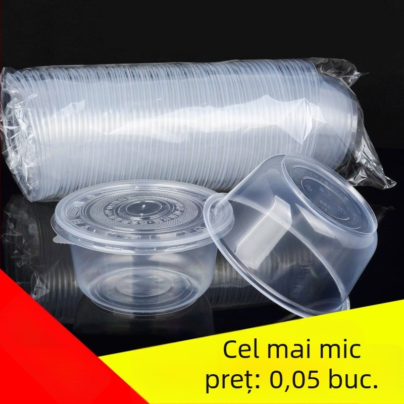 Castroane de plastic de unică folosință pentru livrări, rotunde, 360–1000 ml, cutie cu 300 bucăți