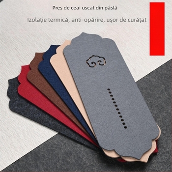 Accesorii pentru ceremonia ceaiului din fetru: suport pentru ceașcă, covoraș pentru ceai, tavă pentru ceai și suport pentru ceainic