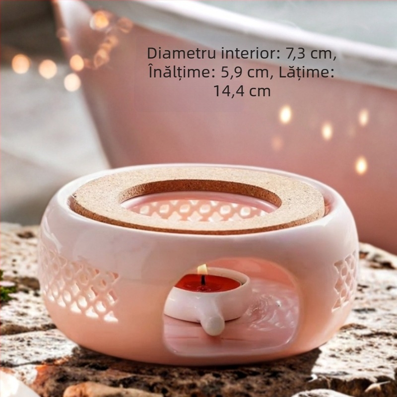 Bază roz din ceramică pentru încălzirea ceaiului cu arzător de lumânare, pentru uz casnic, menține ceaiul cald