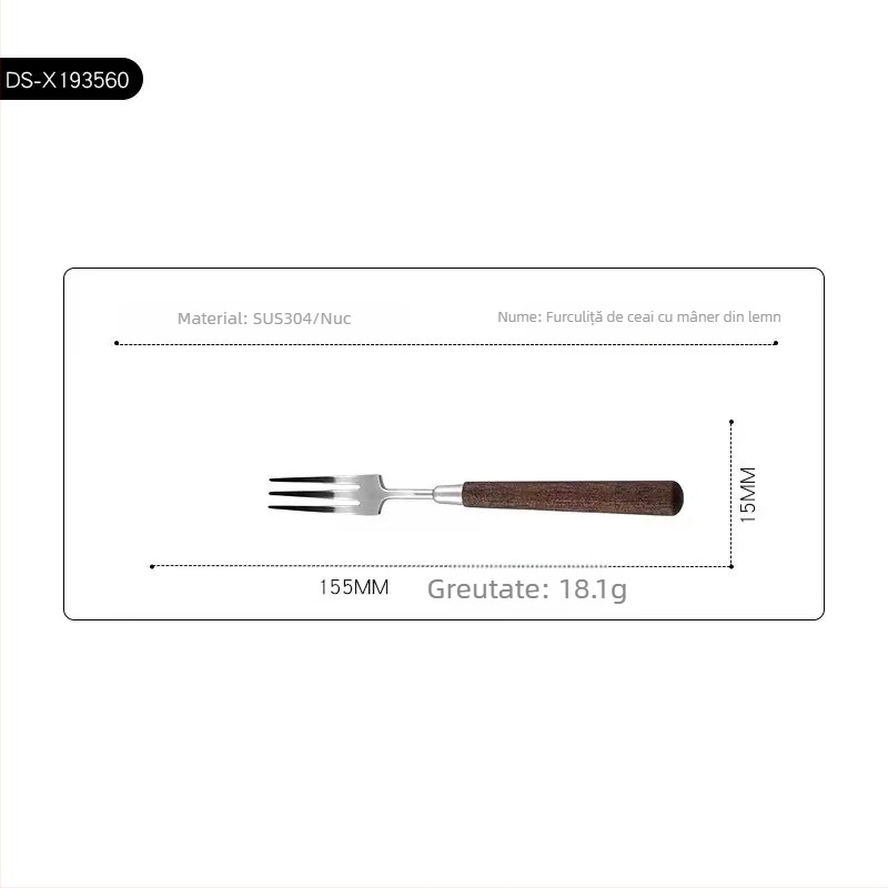 Set de tacâmuri occidentale din oțel inoxidabil 304, cu mânere din lemn de nuc, pentru uz casnic, hotelier și restaurant. Include cuțit pentru steak, furculiță, lingură și set de furculiță și lingură de desert.