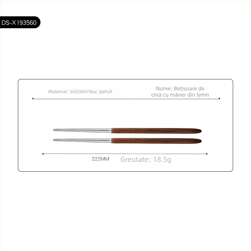 Set de tacâmuri occidentale din oțel inoxidabil 304, cu mânere din lemn de nuc, pentru uz casnic, hotelier și restaurant. Include cuțit pentru steak, furculiță, lingură și set de furculiță și lingură de desert.