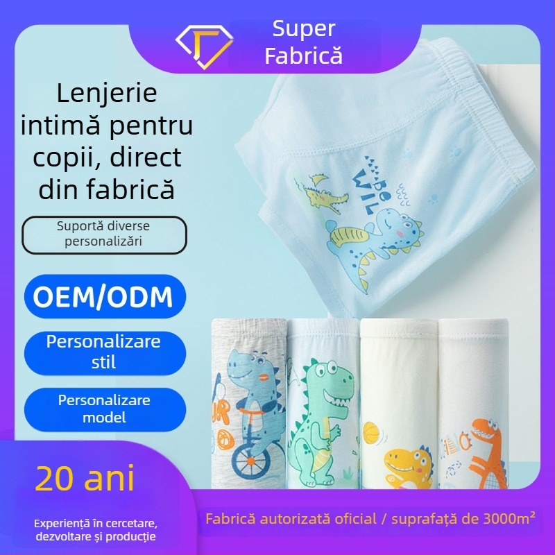 Chiloți pentru copii antibacterieni, material Modal (90–95%), Clasa A, boxeri uni pentru băieți, 3–8 ani