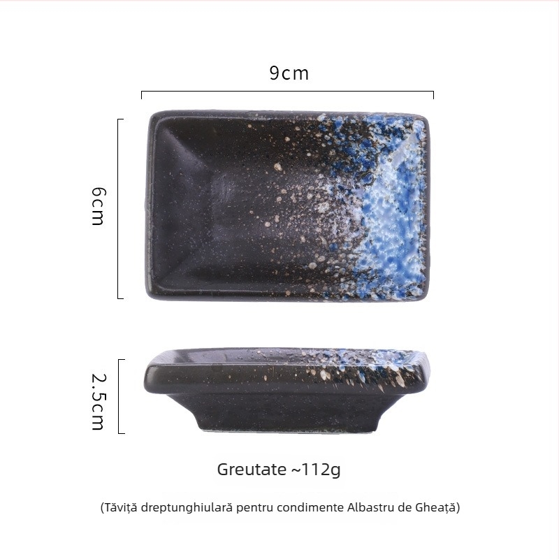 Vas porțelan stil Japonez și Coreean pentru condimente, farfurii ceramice pătrate pentru sos, 16–17 cm