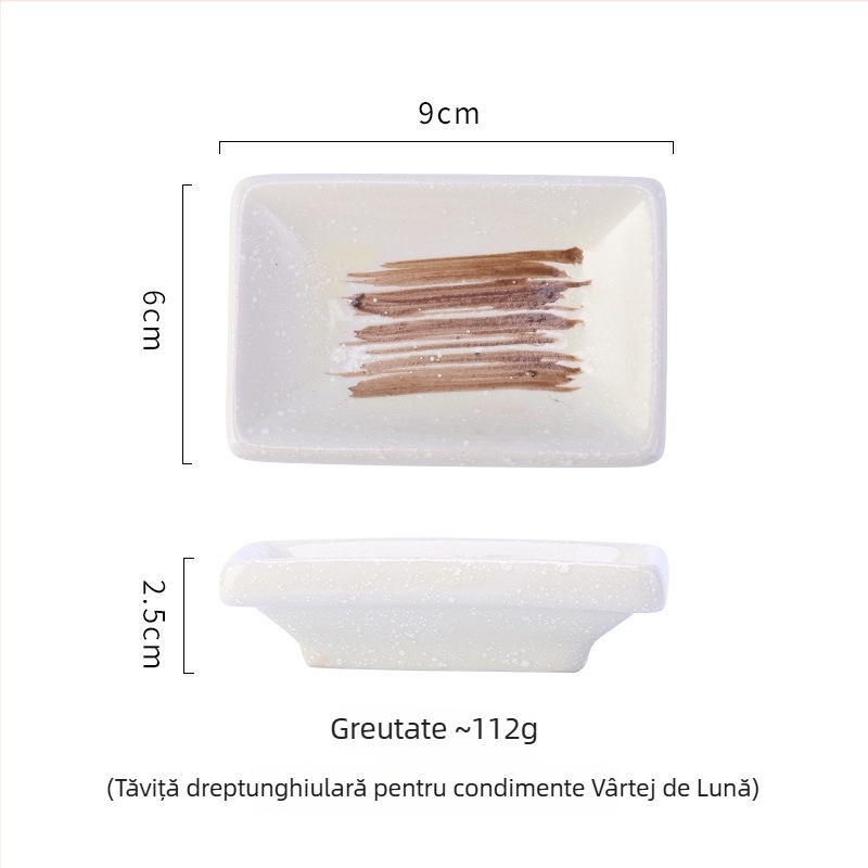 Vas porțelan stil Japonez și Coreean pentru condimente, farfurii ceramice pătrate pentru sos, 16–17 cm