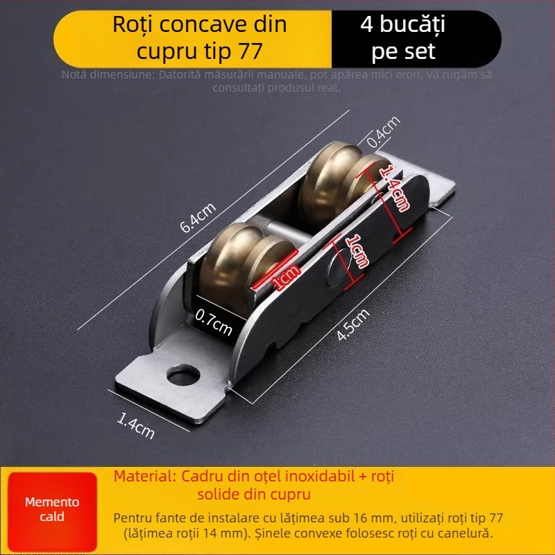 Roata inferioară mică pentru uși glisante și șine de geam, aliaj de aluminiu