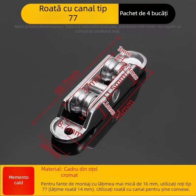 Roata inferioară mică pentru uși glisante și șine de geam, aliaj de aluminiu