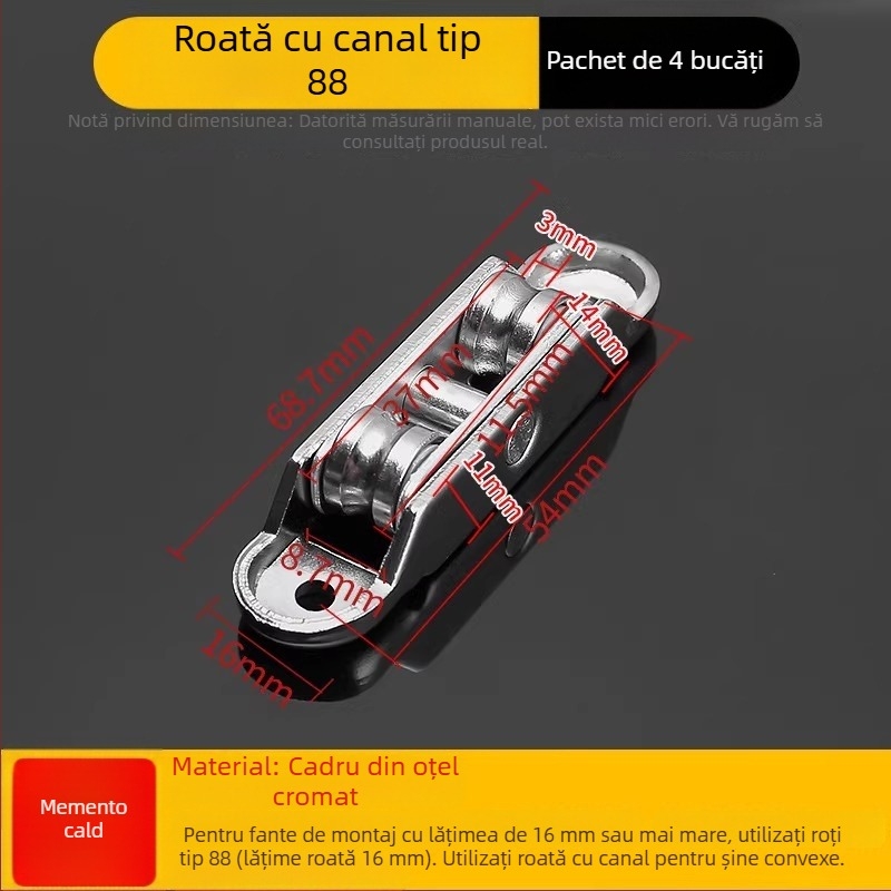 Roata inferioară mică pentru uși glisante și șine de geam, aliaj de aluminiu
