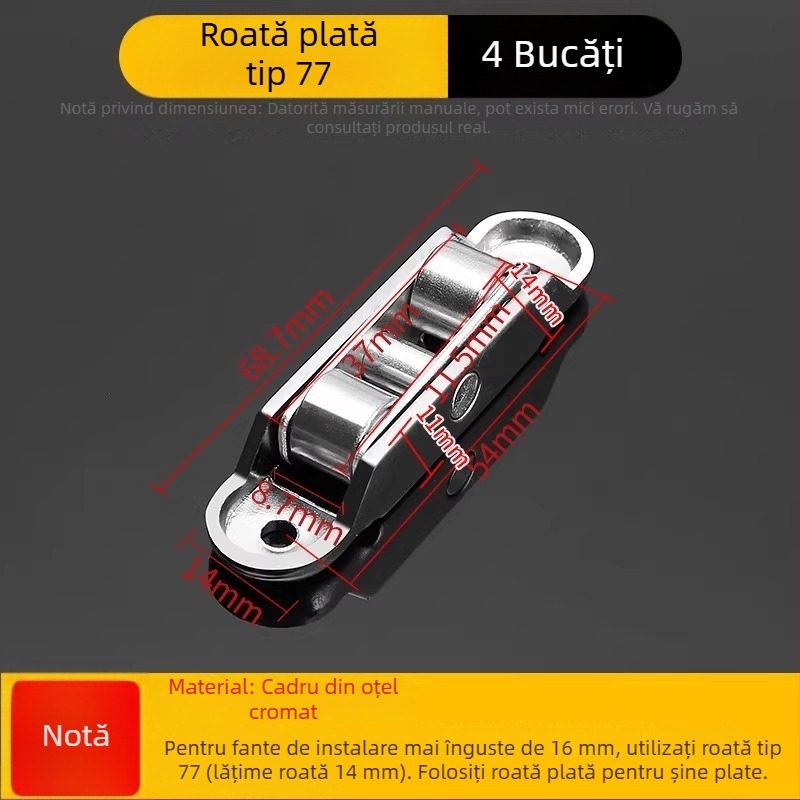 Roata inferioară mică pentru uși glisante și șine de geam, aliaj de aluminiu