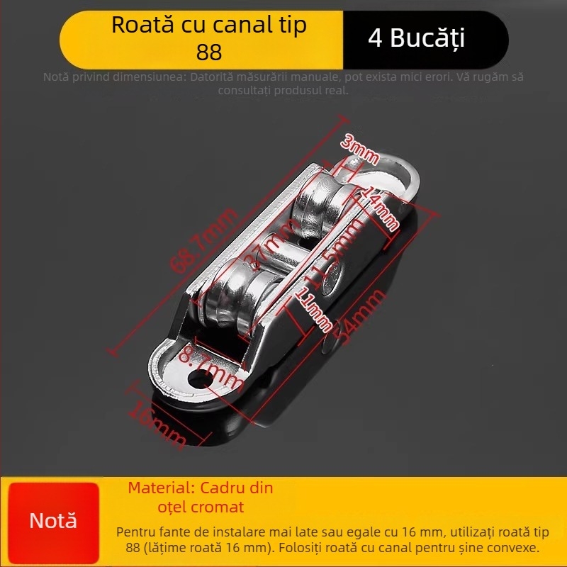 Roata inferioară mică pentru uși glisante și șine de geam, aliaj de aluminiu