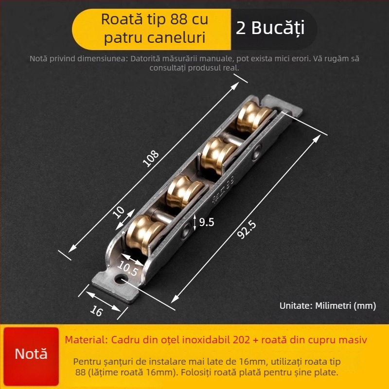 Roata inferioară mică pentru uși glisante și șine de geam, aliaj de aluminiu